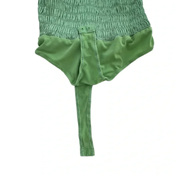 Miss Lola- Sage Green Satin Fairy Boho Ballet Ruffle Bodysuit, Size Small - Picture 5 of 12